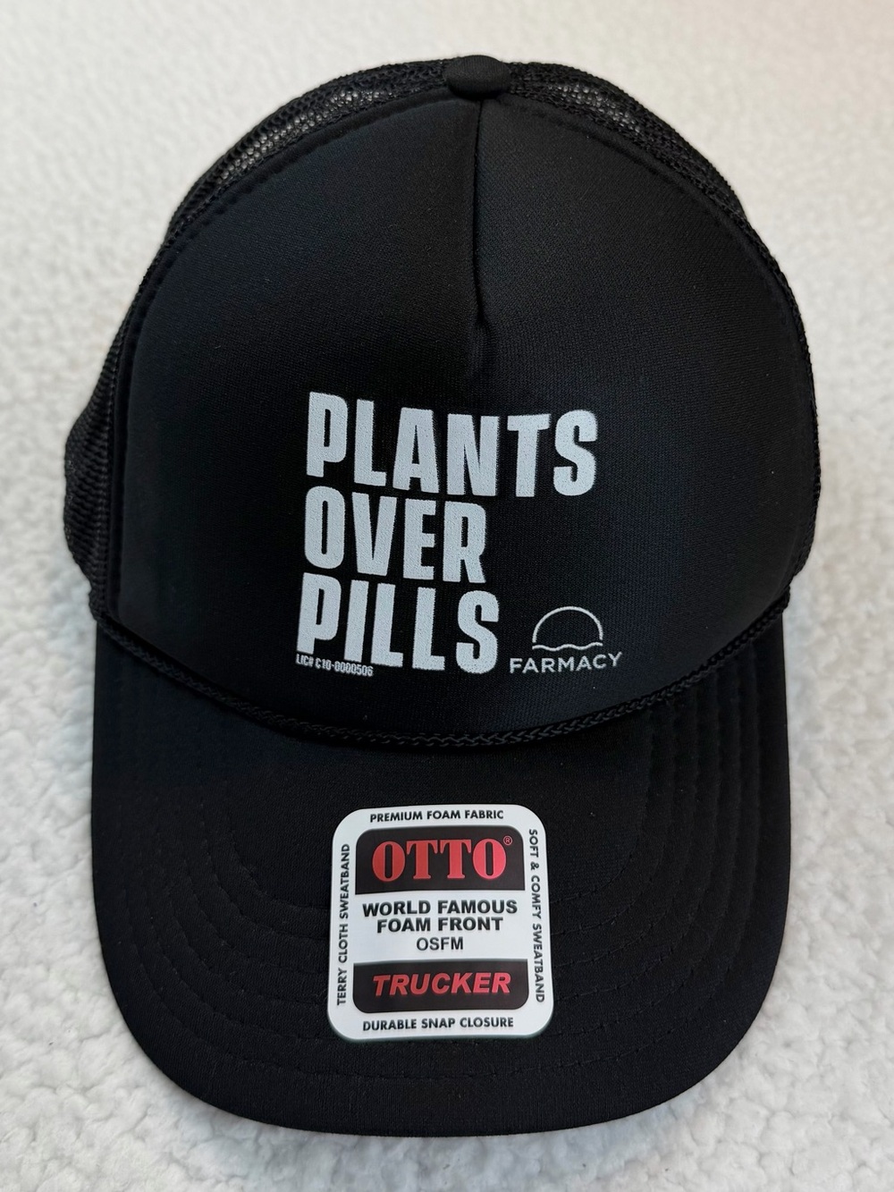(NWOT) OTTO • Farmacy Black/White "Plants Over Pills" Trucker Hat, OS - Picture 2 of 11